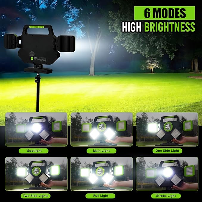 SYLSTAR 55W Rechargeable Work Light, 5000LM Magnetic Work Light, Foldable&360° Rotatable Led Work Light with 6 Light Modes, Portable Work Lights for Mechanic Jobsite Workshop Car Repairing