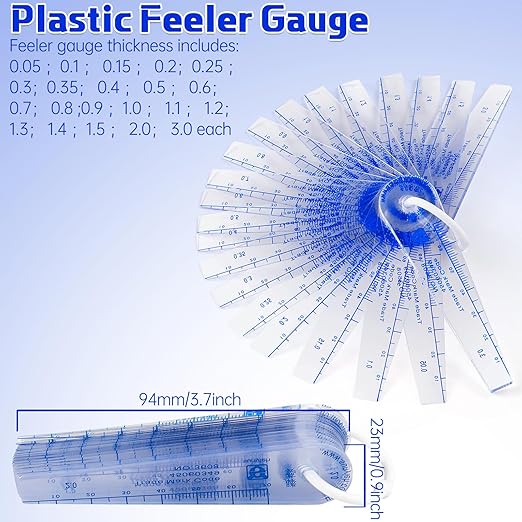 2 Set Plastic Feeler Gauge 0.05mm to 3mm Metric Gap 21 in 1 Measurement Tool 21 Leaf with Black Velvet Storage Bag for Automobiles, Electronics Industry Measuring Gap