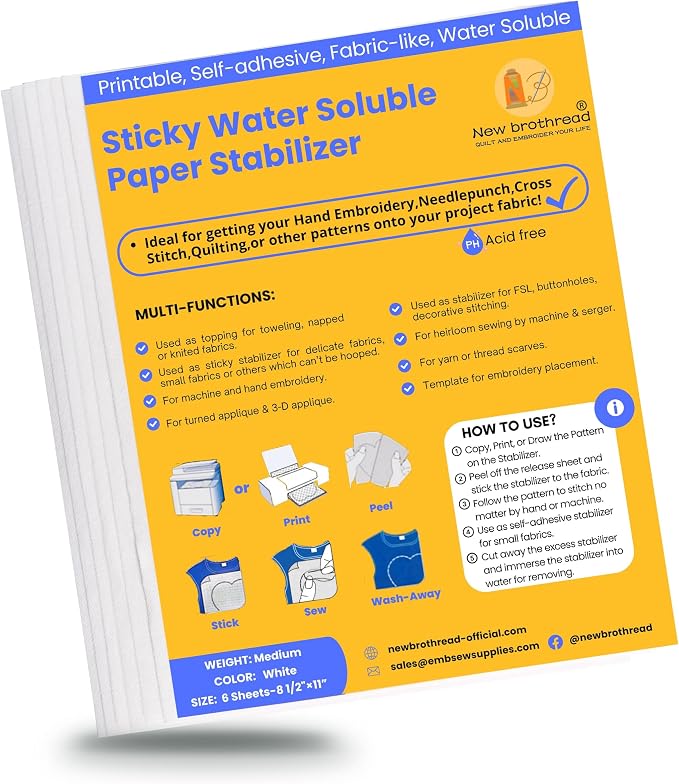 New brothread 6PCS 8.5"x11" Sticky Water Soluble Embroidery Stabilizer by Newbrothread