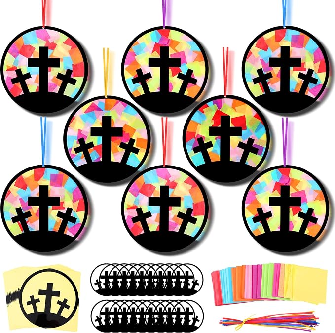 Eersida 32 Sets VBS Cross Suncatcher Craft Kit Christian Religious DIY Stained by Eersida