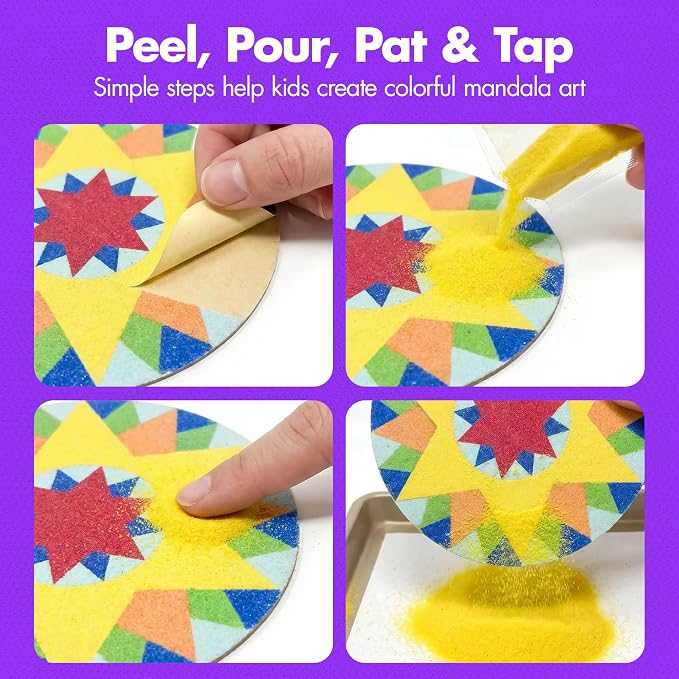 Podzly Sand Painting Mandala Coloring Craft Kits 24 Piece – Self-Adhesive Sand - Image 5