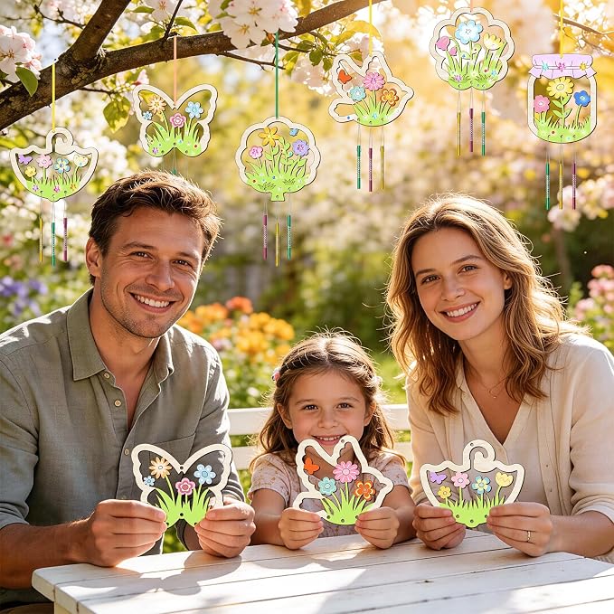 12PCS Spring Wind Chime Kit, Make Your Own Hollow Out Floral Wind Chime DIY - Image 6