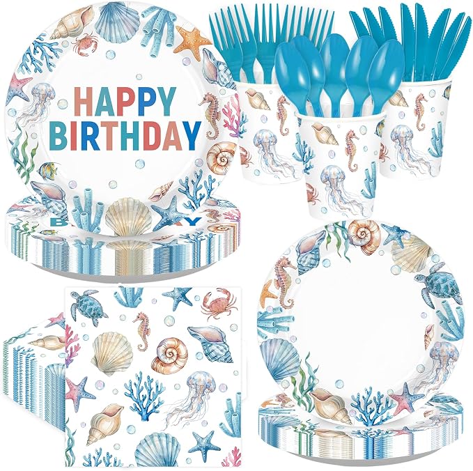 168Pcs Seashell Ocean Birthday Supplies by Greencian