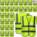 JaGely 50 Pack Reflective Safety Vests with Pockets, High Visibility Mesh Construction Vest for Men Women, Neon Yellow, Size L