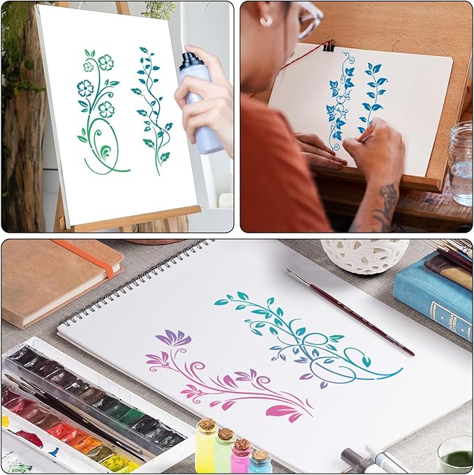 12pcs Leaf Vine Stencils, Leaves & Flower Stencil Reusable Floral Stencil - Image 3