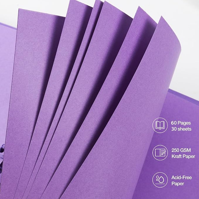 RECUTMS 12x12 Scrapbook 60 Pages Kraft Paper DIY Family Album Dark Purple | - Image 5