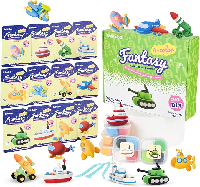 Both idea Air Dry Clay Kit, Camo Theme | 12 Packs, Non-Toxic Kids Gift | School by Bothidea