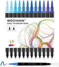 Blue Markers, 12 Pack Dual Brush Pens Drawing Markers by Mogyann