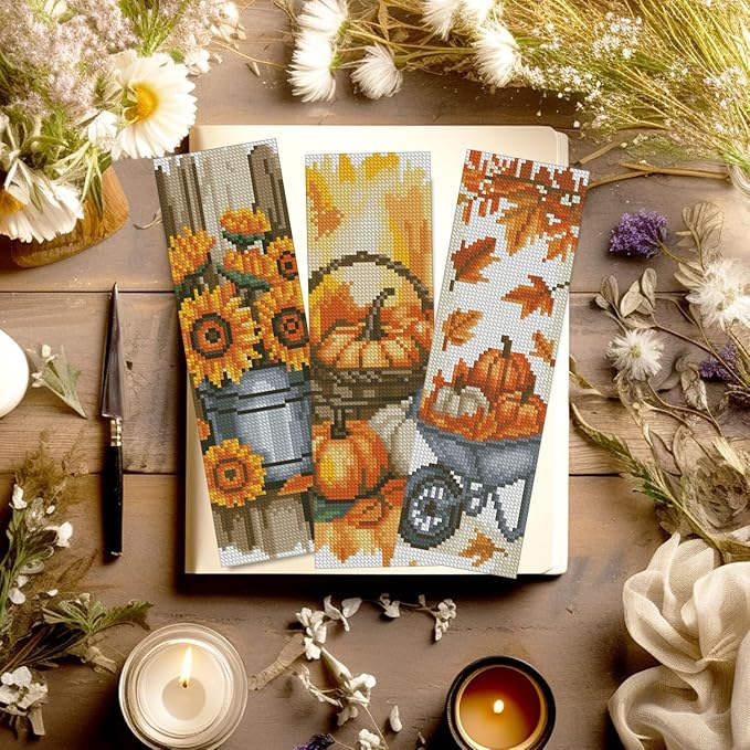 YERUOUIU 6 PCS Fall Cross Stitch Bookmark Kit - Image 4