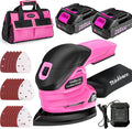 Cordless Detail Sander with 2Pcs Batteries and Charger, 20V 2Amp Electric Power Hand Sander with 22Pcs Sandpapers & Dust Collection System, Palm Sanding Tool for Woodworking, Polishing Wood Furniture