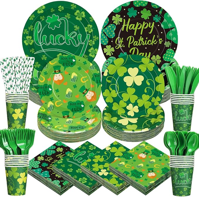 450 Pcs Happy St. Patrick's Day Tableware Set Decorations, Lucky Green Shamrock by Unknown
