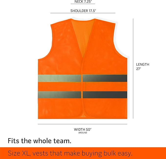 PeerBasics Safety Vest Bulk 12 Pack - Orange Reflective High Visibility, Men Women