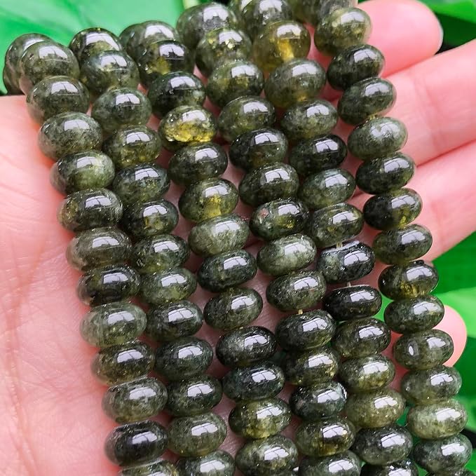 Songxi 5x8mm Natural Dark Green Colored Jade Stone Rondelle Beads, Gemstone - Image 2