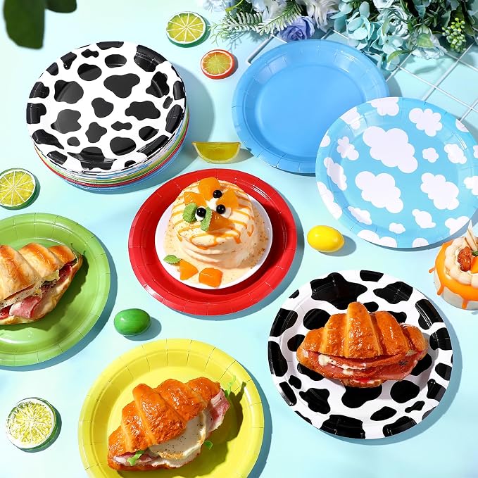Funnymoom 60 Pcs 7 Inch Toy Inspired Paper Plates Cow Pattern Cloud Plates - Image 6