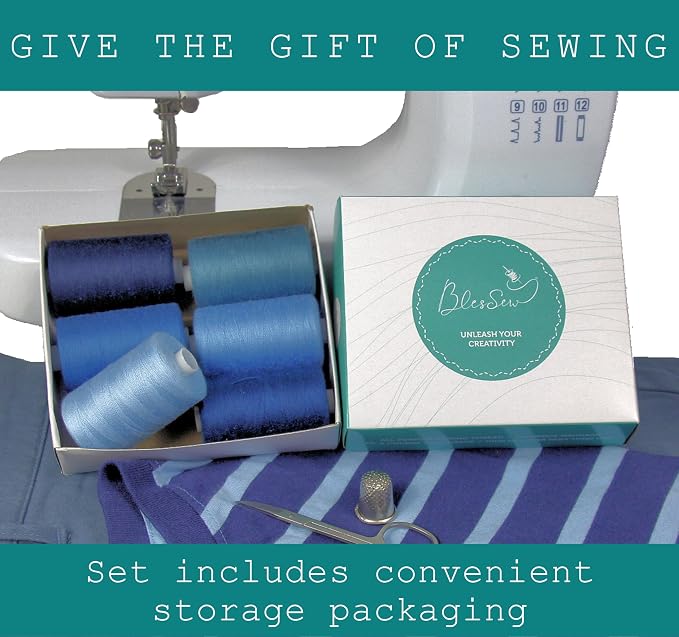 BlesSew Sewing Thread in Blue Color Tones – 6 Spools of Polyester Thread - Image 6