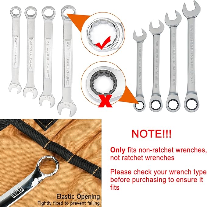 Wrench Roll Organizer (NOT for Ratcheting Wrench),Wrench Roll Up Pouch with 23+1 Pockets,Heavy Duty Tool Roll for Metric & SAE Wrenches,Large Wrench Holder Organizer Bag for Men,Mechanics(Brown)