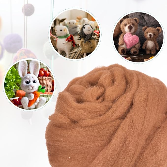 uxcell Needle Felting Wool, 3.5 Oz Nature Fibre Wool Yarn Roving - Image 4