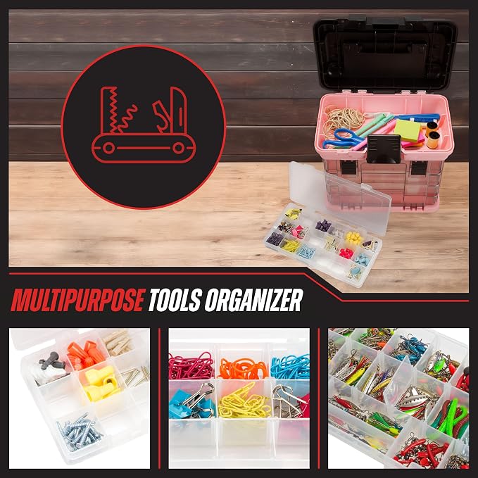 Pink Tool Box Organizer with Removable Compartments – Portable Storage Case - Image 2