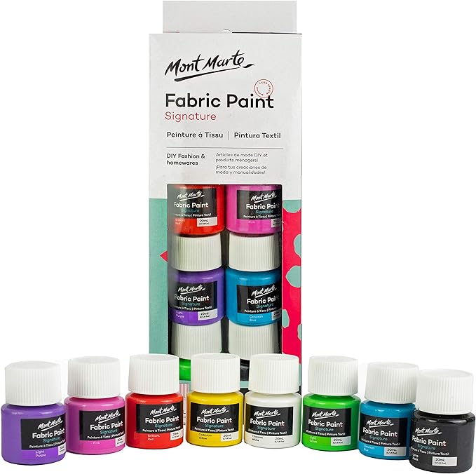 Mont Marte Permanent Fabric Paint Set 8 x 20ml Vivid Colours by MontMarte