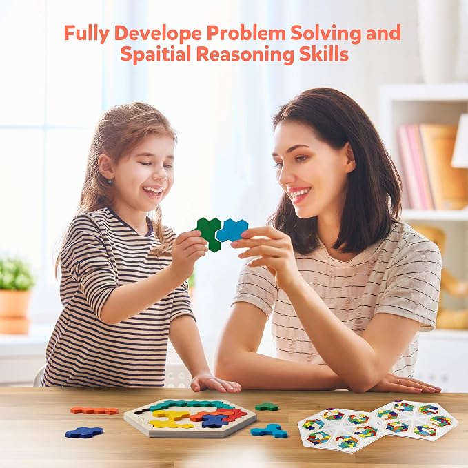 Coogam Wooden Hexagon Puzzle for Kid Adults - Image 6