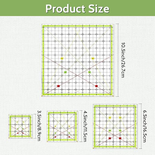 Imeepa 4PCS Acrylic Square Quilting Rulers, 3.5"-10.5", - Image 2