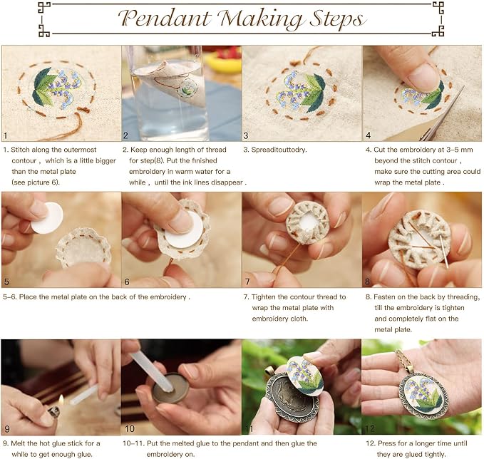 ZOCONE 3 Packs Embroidery Necklace Kit, Embroidery Pendant Kits Mini Cross - Image 7