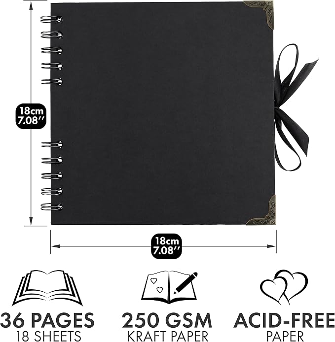 Bstorify Square Scrapbook Photo Albums 36 Pages Black Thick 250gsm Kraft Paper - Image 2