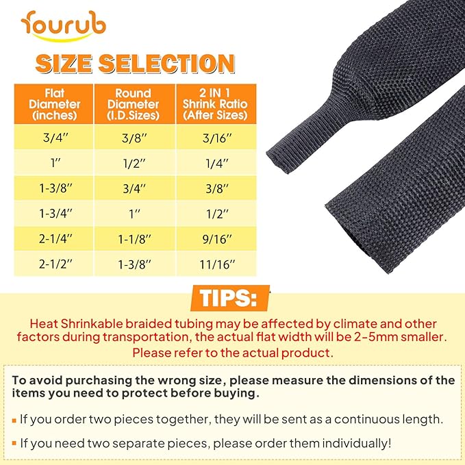 50% Ratio Heat Shrink Automotive Wire Loom Shrinkable Braided Sleeving Fabric Shrink Tubing Wear-Resistant Woven Wire Sheathing(1-1/8"-10ft)