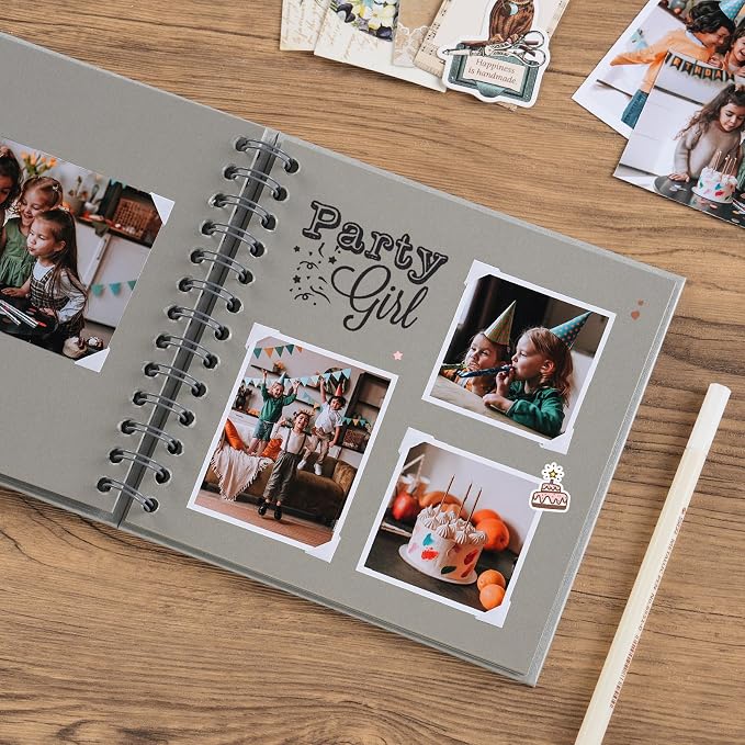 potricher 7 x 7 Inch DIY Scrapbook Album 40 Pages Hardcover Kraft Paper Scrap - Image 3