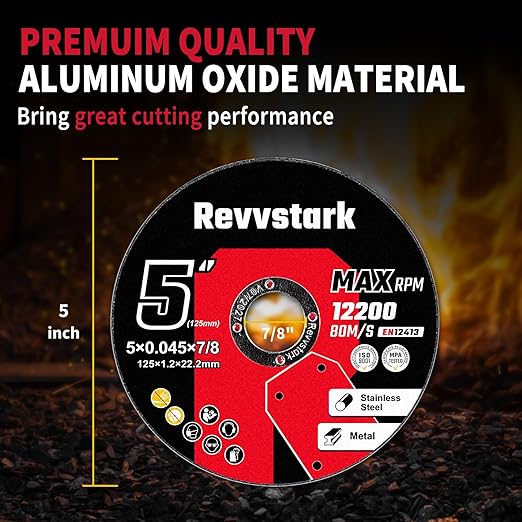 25 Pack 5" Cut Off Wheels, Ultra Thin Aluminum Oxide, 5" x 0.045" x 7/8", Metal & Stainless Steel, Angle Grinder Compatible, 30% Performance Up