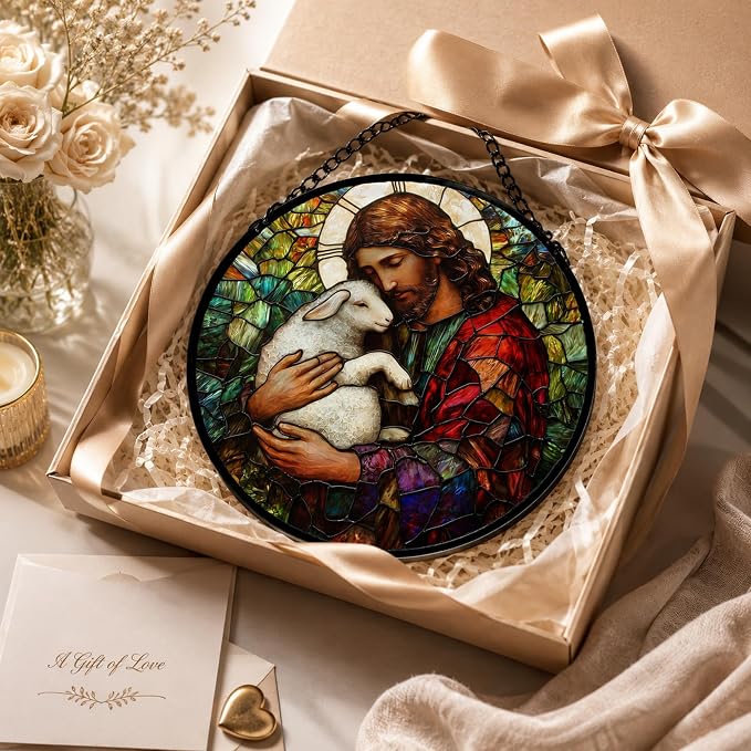 Christian Jesus Acrylic Suncatcher Faux Stained Glass Window Hanging 7.8" | - Image 6
