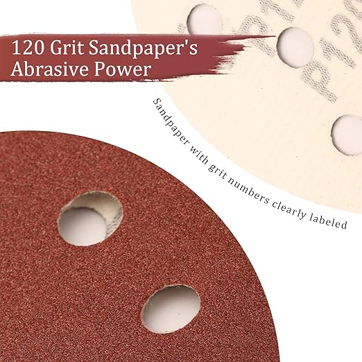 100 PCS 120 Grit 5 Inch Sanding Discs, Hook and Loop Sandpaper for Random Orbital Sander