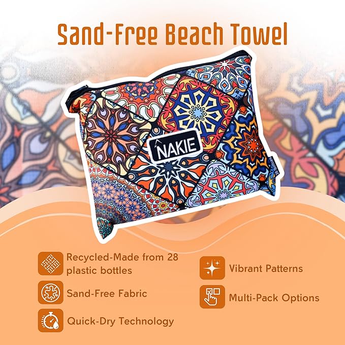 Sand Free Beach Towel, Quick Dry, Lightweight and Compact with Storage Bag, 160x90cm, Made from Recycled Bottles for Beach, Pool, Travel, Swimming and Outdoor Use