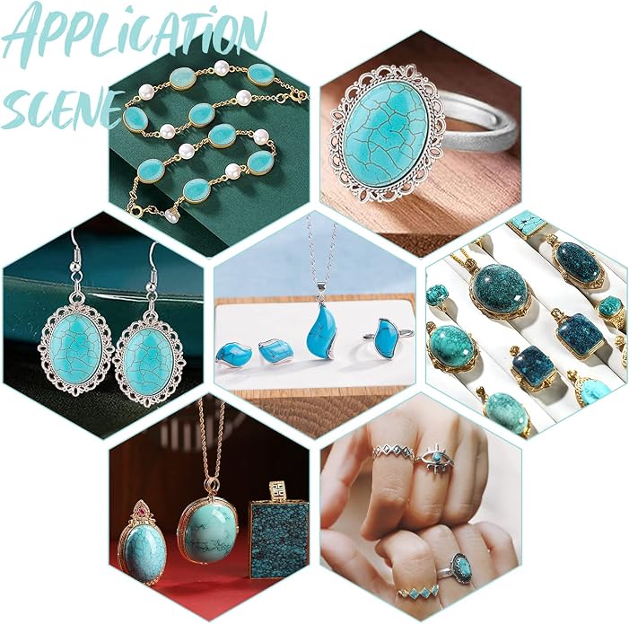 PH PandaHall 96pcs Stone Cabochons, 8 Shapes Blue Texture Gemstone Tiles Column - Image 3