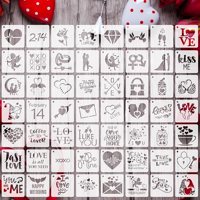 Augshy 56 Pack Valentine's Day Stencils, Reusable Craft Templates, 3 Inch | by Augshy