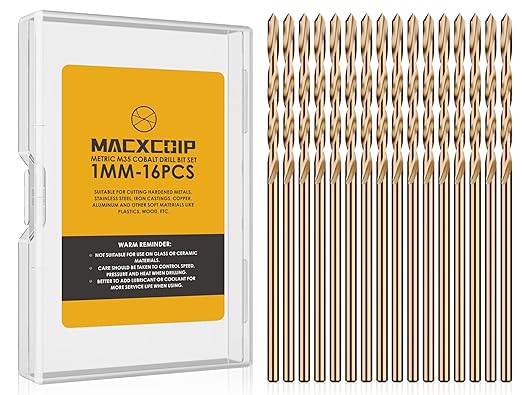 Metric 16Pcs M35 Cobalt Drill Bit Set, 1mm HSS Cobalt Jobber Drill Bits, for Hardened Metals, Stainless Steel, Cast Iron and Wooden Plastics
