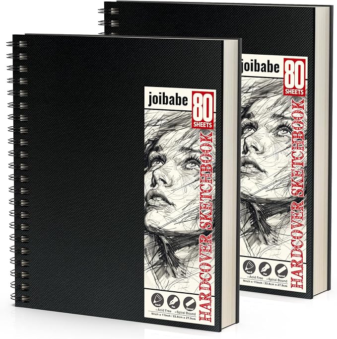 Joibabe Sketch Book 9" x 11"，2 Pack 80-Sheets，Double-Sided Hardbound Sketchbook by Joibabe