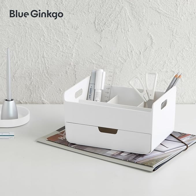 BLUE GINKGO Portable Desk Organizer – Compact 3 Compartment, Half-drawer - Image 5