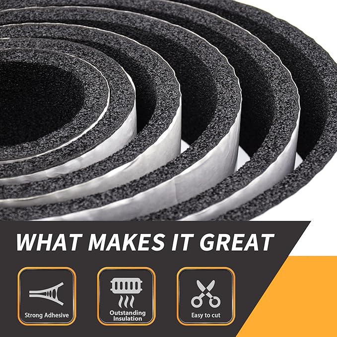 Pipe Insulation Foam Tape Self Adhesive Outdoor Weather Resistant Water Pipe Wrap, Sponge Strip for Water Pipes, Pipe Wrap Insulation (1/2 Inch Thick x 3 Inch Wide x 13 Feet Long)