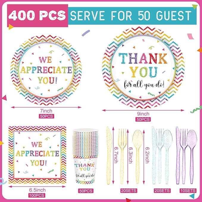 Pickmesh 400 Pcs Thank You Party Plates and Napkin Decoration We Appreciate You - Image 2