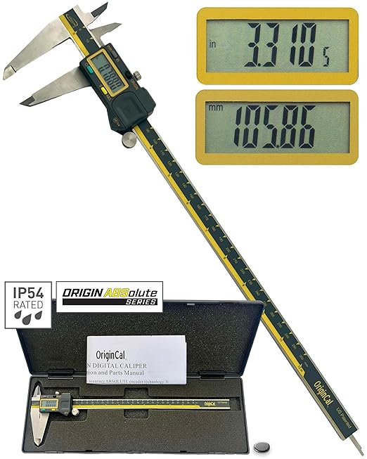 iGAGING Absolute Origin 0-12" Digital Caliper, IP54 Stainless Steel, SPC/USB Output Port, Inch & Metric Modes, Case, Manual, Battery