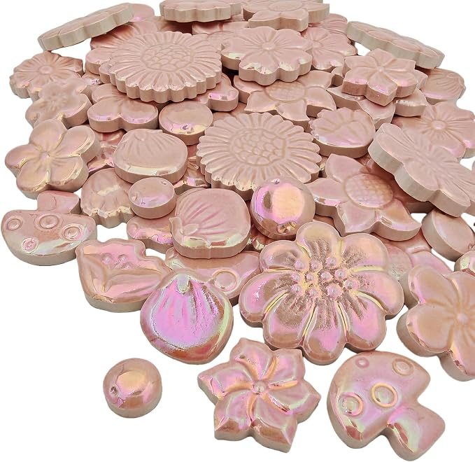 500g/1.1lb Ceramic Mosaic Tiles Mixed Shapes of Flowers, Mushrooms - Image 6