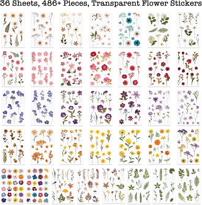 Knaid Pressed Flower Themed Stickers Dried Floral Resin Stickers Decals - Image 2