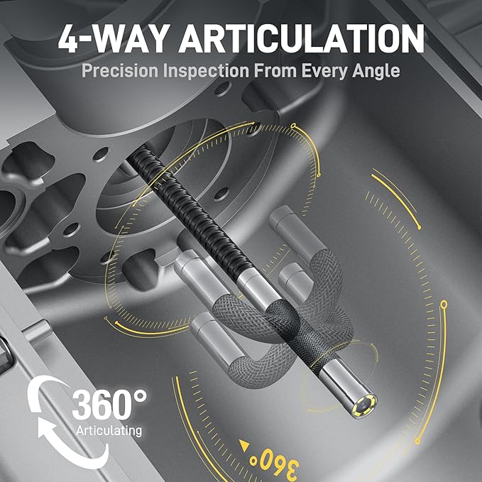 Teslong 360 Articulating Borescope with Light, 5'' Monitor Industrial Inspection Camera with 4-Way Joystick Articulation, HD Endoscope Camera for Automotive, Pipes, and Mechanics (0.24inch-5FT)