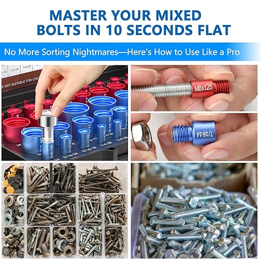 52PCS Thread Checker, Nut and Bolt Thread Checker, Thread Checker Kit in Standard and Metric (28 SAE & 24 Metric), Bolts Measuring, Bolt Size Finder Checker Thread Gauge for Quickly Identify