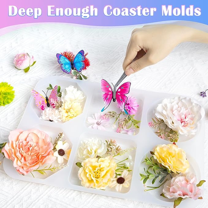 YOILES Deep Coaster Resin Molds Silicone Octagon Round Square Silicone Molds - Image 5