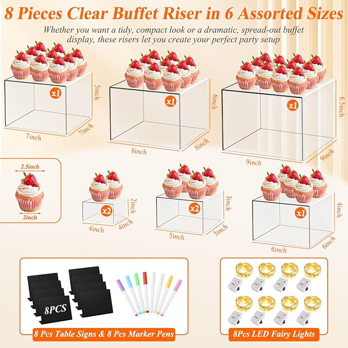 8 Pcs Clear Acrylic Buffet Risers - Image 2