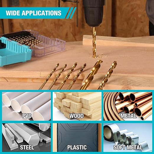 DURATECH Drill Bit Set, 21PCS Titanium Impact Twist Drill Bit Set with Tough Case, HSS Twist Drill Bits Kit for Soft Metal, Wood, PVC (1/16" - 1/2")