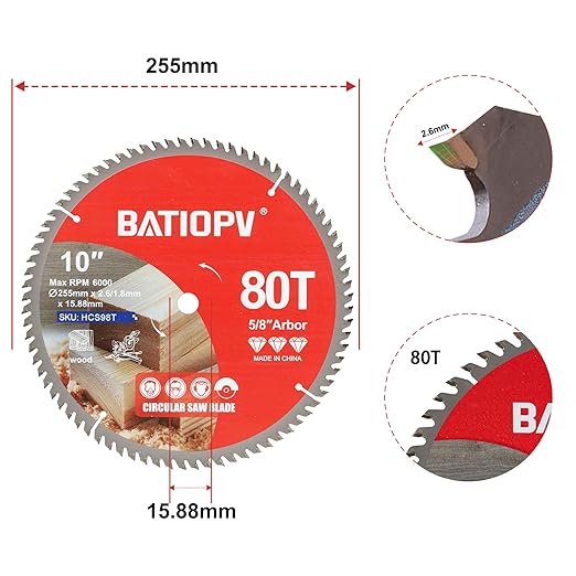 10-Inch Circular Saw Blade, 80-Tooth Carbide-Tipped Ultra-Fine Finish Professional Woodworking Blade for Smooth Cuts Compatible with Miter & Table Saws