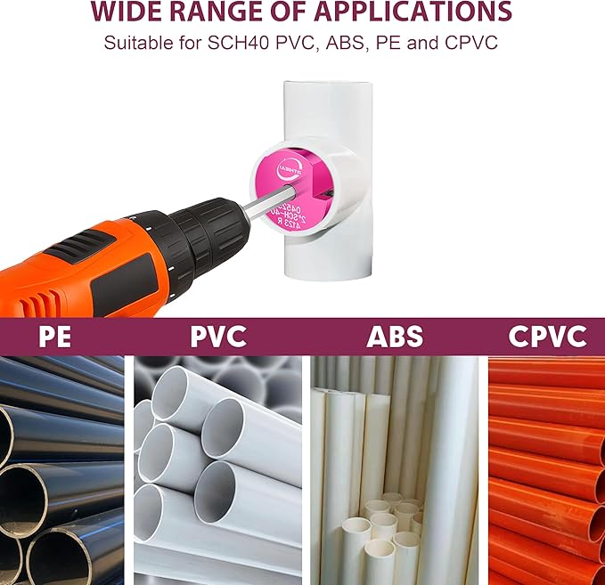9 Pcs PVC Pipe Reamer Kit, PVC Fitting Saver Socket Saver Plumbing Tool with 1/2", 3/4", 1", 1-1/4", 1-1/2", 2", 2.5", 3" and 4" Head, Pipe Fitting Reamer for SCH40 CPVC ABS, Fits Standard 1/2" Drill